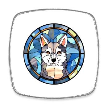 Alaskan Klee Kai Dog Breed Stained Glass Colorful - Square fridge magnet - white - Front
