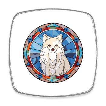 American Eskimo Dog Breed Stained Glass Colorful W - Square fridge magnet - white - Front