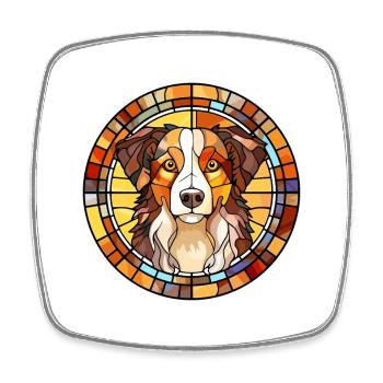 Australian Shepherd Hunderasse Buntglas Farbe - Viereckiger Kühlschrankmagnet - Weiß - Vorne