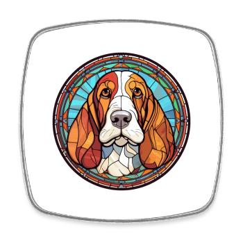 Basset Hound chien race vitrail coloré Wate - Magnet carré - blanc - Devant