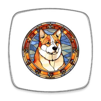 American Akita Dog Breed Stained Glass Colorful Wa - Square fridge magnet - white - Front