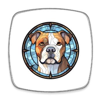 Bouledogue américain chien race vitrail coloré - Magnet carré - blanc - Devant