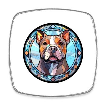 American Pitbull Terrier chien race vitrail C - Magnet carré - blanc - Devant
