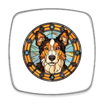 Baskischer Schäferhund Rasse Buntes Glas Bunt W - Viereckiger Kühlschrankmagnet - Weiß - Vorne