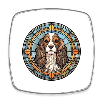 Épagneul alpin chien race vitrail coloré Wa - Magnet carré - blanc - Devant