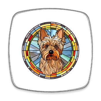 Australian Silky Terrier Dog Breed Stained Glass C - Square fridge magnet - white - Front