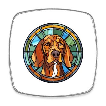 Bavarian Mountain Hound Dog Breed Stained Glass Co - Square fridge magnet - white - Front