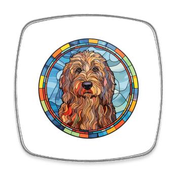 Barbet Dog Breed Stained Glass Colorful Watercolor - Square fridge magnet - white - Front