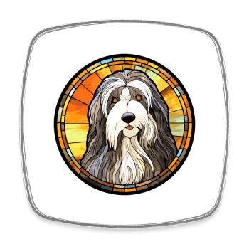 Barbu Collie chien race vitrail coloré Wa - Magnet carré - blanc - Devant