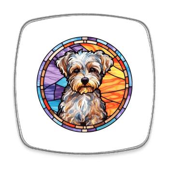 Bichon Yorkie chien race vitrail coloré Wat - Magnet carré - blanc - Devant