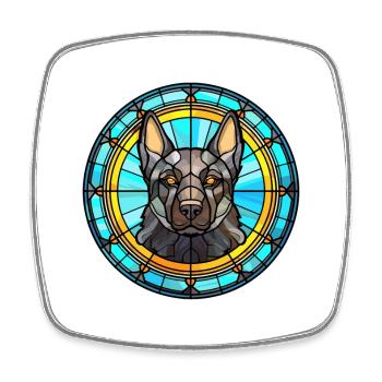 Schwarzer norwegischer Elchhund Hunderasse Buntglas C - Viereckiger Kühlschrankmagnet - Weiß - Vorne