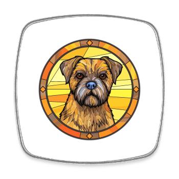 Border Terrier chien race vitrail coloré Wa - Magnet carré - blanc - Devant