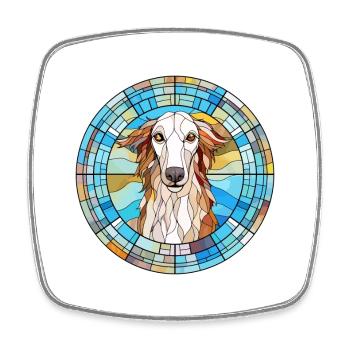 Borzoi Dog Breed Stained Glass Colorful Watercolor - Square fridge magnet - white - Front