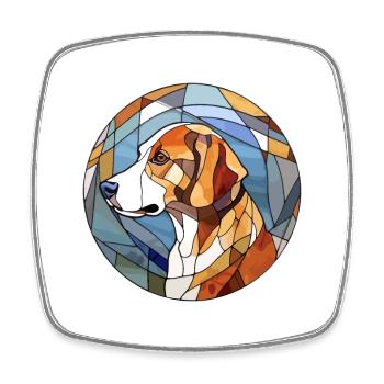 Braque Auvergne Dog Breed Stained Glass Colorful W - Square fridge magnet - white - Front