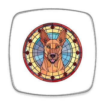 Belgian Shepherd Dog Breed Stained Glass Colorful - Square fridge magnet - white - Front
