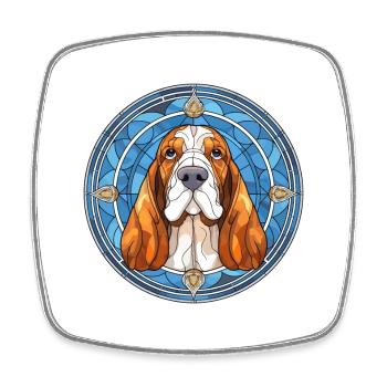 Basset Bleu De Gascogne Dog Breed Stained Glass Co - Square fridge magnet - white - Front