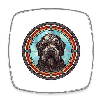 Terrier russe noir chien race vitrail Colo - Magnet carré - blanc - Devant