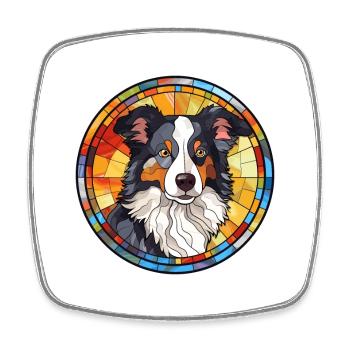 Border Collie Hunderasse Buntes Glas Wat - Viereckiger Kühlschrankmagnet - Weiß - Vorne