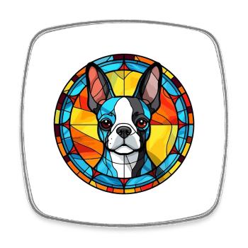 Boston Terrier chien race vitrail coloré Wa - Magnet carré - blanc - Devant