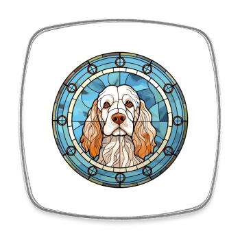 Clumber Spaniel Hund Rasse Buntes Glas Bunt W - Viereckiger Kühlschrankmagnet - Weiß - Vorne