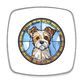 Biewer Terrier Dog Breed Stained Glass Colorful Wa - Square fridge magnet - white - Front