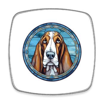 Blaue Gascogne Basset Hunderasse Buntglas Farbe - Viereckiger Kühlschrankmagnet - Weiß - Vorne