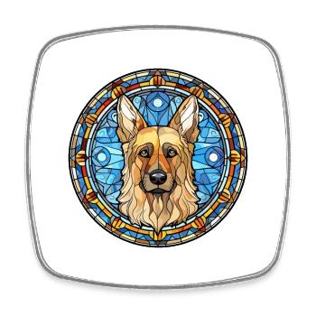 Bohemian Shepherd Dog Breed Stained Glass Colorful - Square fridge magnet - white - Front