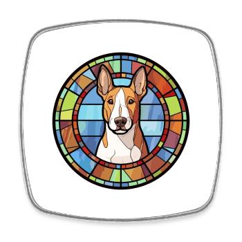 Bull Terrier chien race vitrail coloré Wate - Magnet carré - blanc - Devant