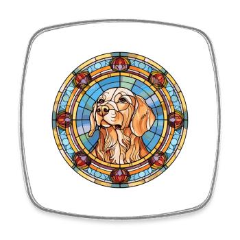 Chien Francais Dog Breed Stained Glass Colorful Wa - Square fridge magnet - white - Front