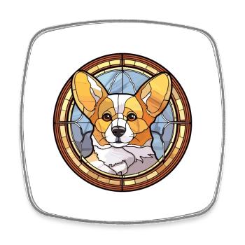 Corgi chien race vitrail aquarelle colorée - Magnet carré - blanc - Devant