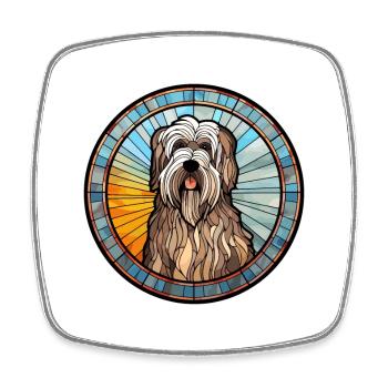 Briard Dog Breed Stained Glass Colorful Watercolor - Square fridge magnet - white - Front