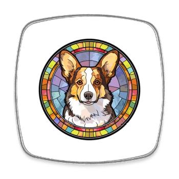 Cardigan Welsh Corgi chien race vitrail couleur - Magnet carré - blanc - Devant
