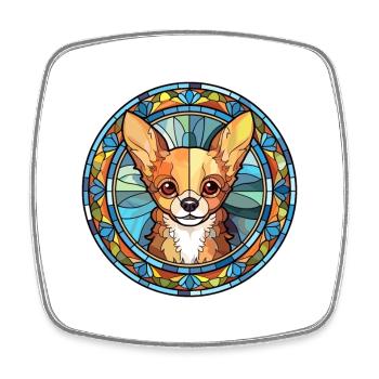 Chihuahua Dog Breed Stained Glass Colorful Waterco - Square fridge magnet - white - Front