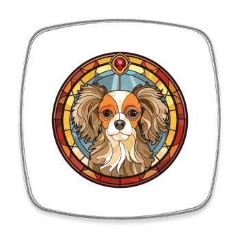 Continental Toy Spaniel Hunderasse Buntglas Co - Viereckiger Kühlschrankmagnet - Weiß - Vorne
