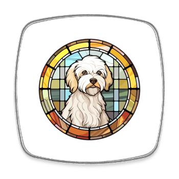 Coton De Tuléar chien race vitrail coloré W - Magnet carré - blanc - Devant