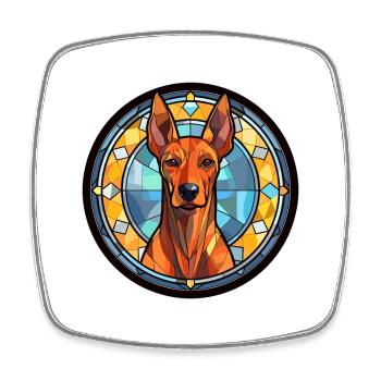 Doberman Pinscher chien race vitrail coloré - Magnet carré - blanc - Devant
