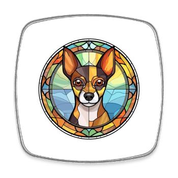 Decker Rat Terrier chien race vitrail Colorfu - Magnet carré - blanc - Devant
