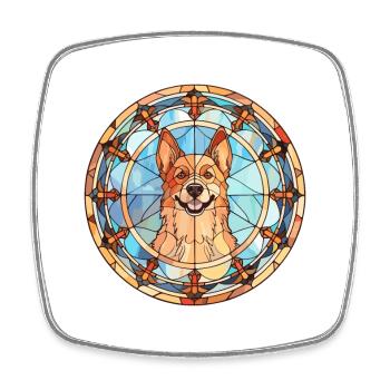 Drentsche Patrijshond Dog Breed Stained Glass Colo - Square fridge magnet - white - Front