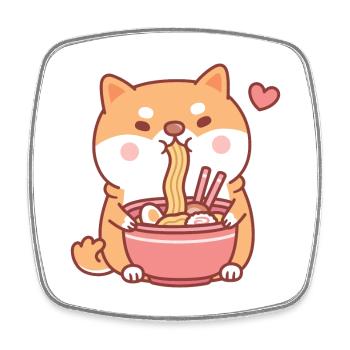 Niedlicher Shiba Inu-Hund liebt es, japanische Ramen zu essen nein - Viereckiger Kühlschrankmagnet - Weiß - Vorne