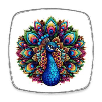 Pfau mit Mandalas verziert - Viereckiger Kühlschrankmagnet - Weiß - Vorne