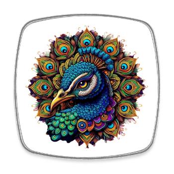 Paon décoré de Mandalas - Magnet carré - blanc - Devant