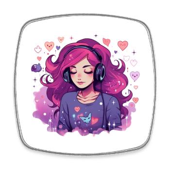 Verträumtes Gamer Girl Musik Headset Shirt - Viereckiger Kühlschrankmagnet - Weiß - Vorne