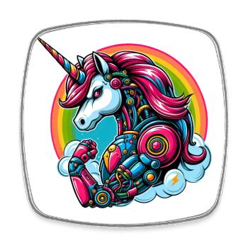 Einhorn Roboter Cyborg Regenbogen Science Fiction - Viereckiger Kühlschrankmagnet - Weiß - Vorne