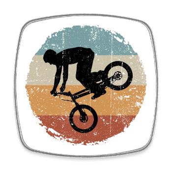 BMX Silhouette Retro Sonnenuntergang - Viereckiger Kühlschrankmagnet - Weiß - Vorne