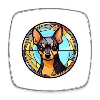 Englisch Toy Terrier Hunderasse Buntglas Farbe - Viereckiger Kühlschrankmagnet - Weiß - Vorne