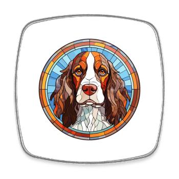 English Springer Spaniel Hunderasse Buntglas C - Viereckiger Kühlschrankmagnet - Weiß - Vorne