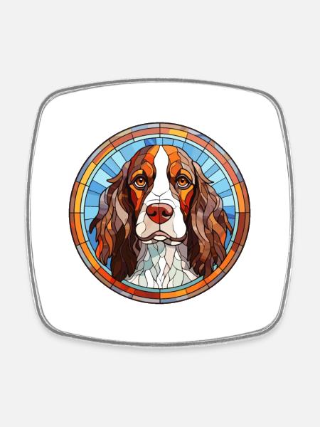 Anglais Springer Spaniel chien race vitrail C - Magnet carré - blanc
