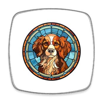 Chien race vitrail aquarelle colorée - Magnet carré - blanc - Devant