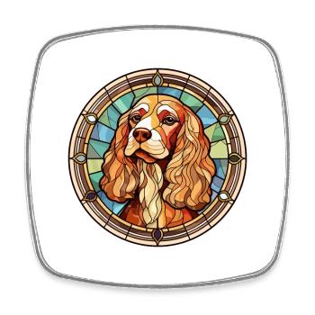 Cocker anglais Spaniel chien race vitrail Col - Magnet carré - blanc - Devant