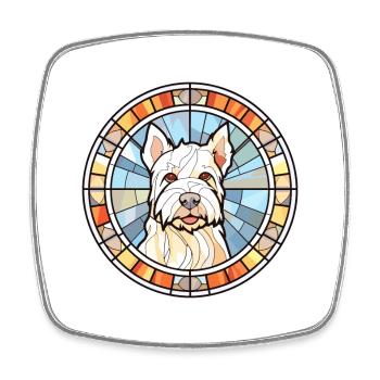 English White Terrier Dog Breed Stained Glass Colo - Square fridge magnet - white - Front